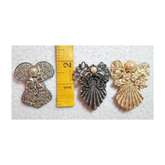 Vtg Jane Davis Angels Brooch 3 Pc Lot Angels of Love Collection 1990s Faux Pearl - Picture 3 of 7